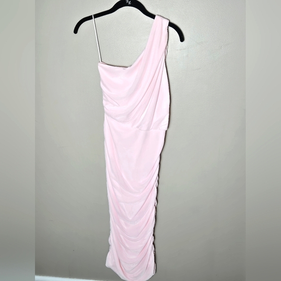 Love By Design Pastel Pink Ruched One Shoulder Bodycon Dress, Medium - Picture 2 of 4